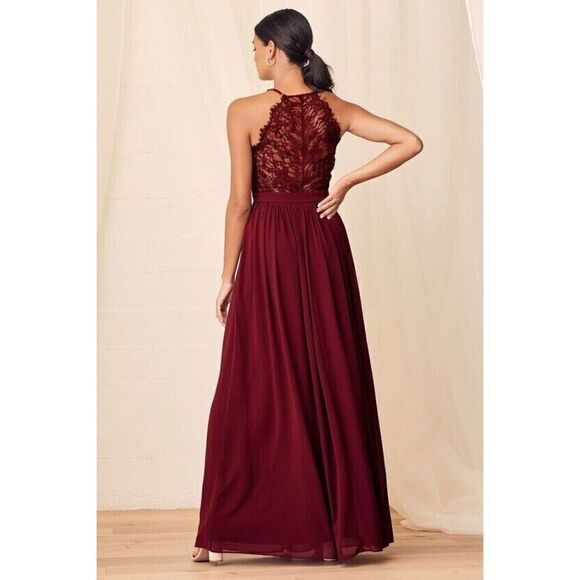 Lulus Dress Burgundy Love Spell Lace Back Maxi Dress  Size X-Large - Picture 1 of 5
